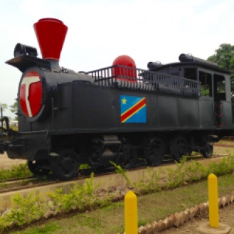 October 2015: A repurposed train engine, installed outside the reception office at Bravo camp